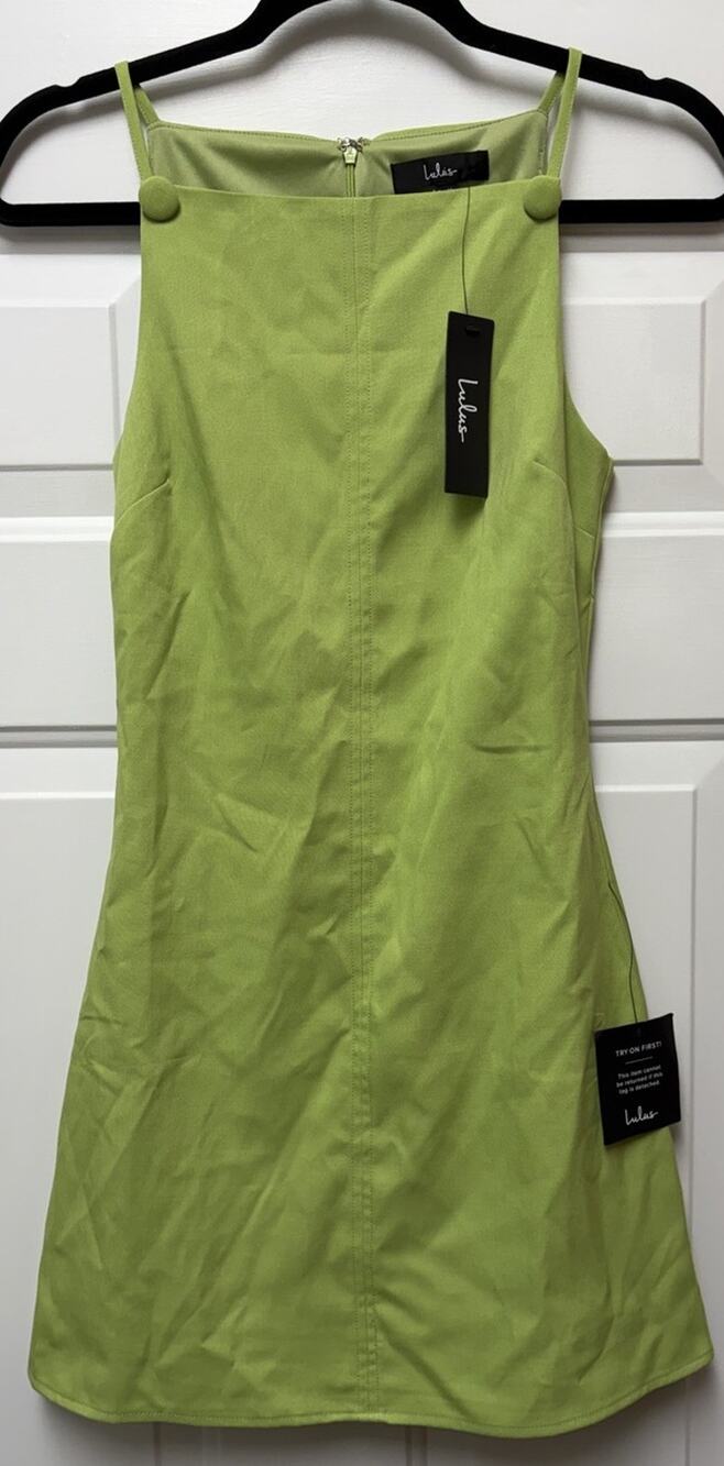 NWT Lulus Apron Style Mini Dress Size XXS Sleeveless Back Zip Lime Green
